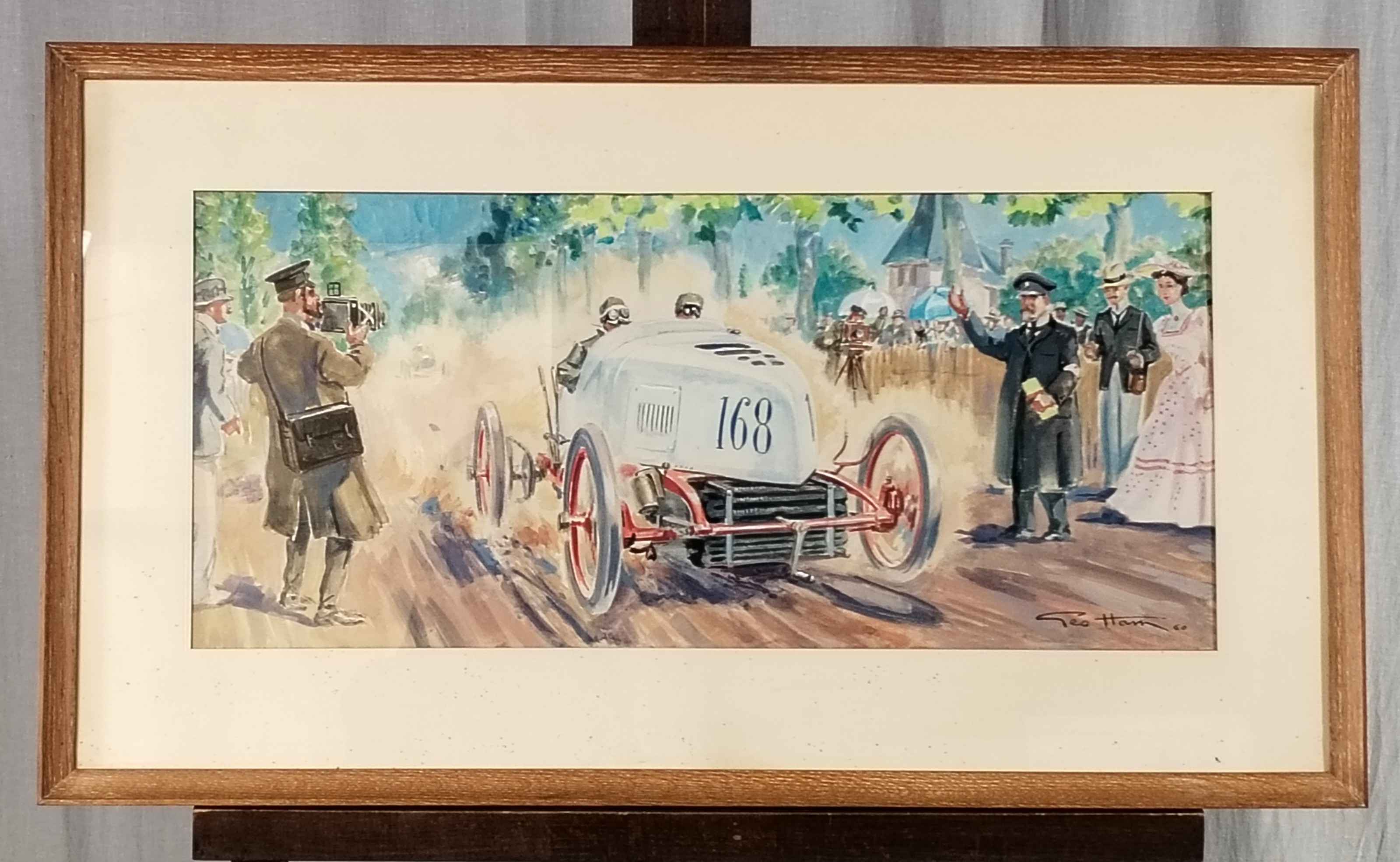 232 - Géo HAM (1900-1972). Gouache. "Course Paris-Madrid 1903